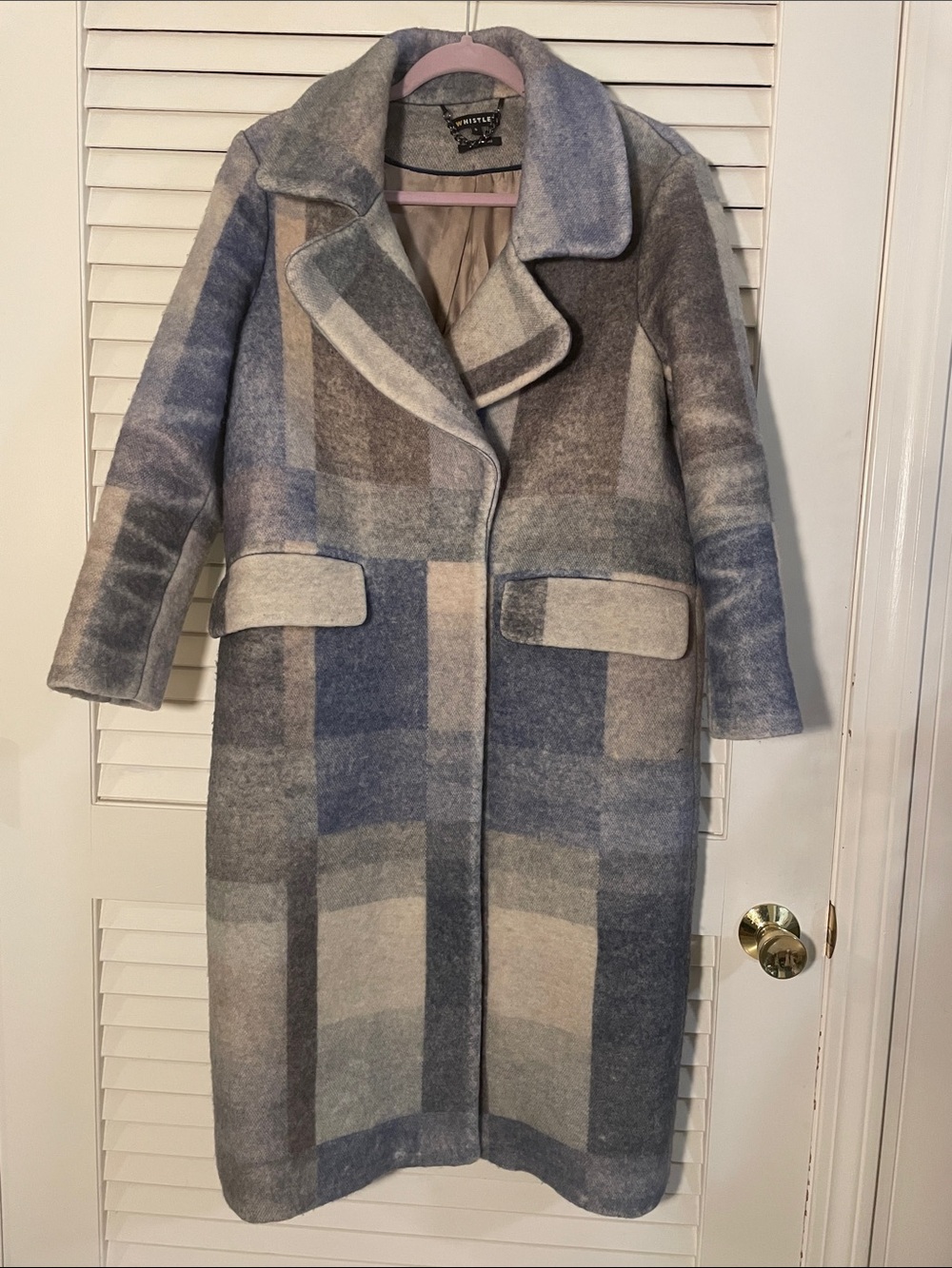 Whistles Blue Gray Oversized Plaid Long Trench Longline  Coat Stunner